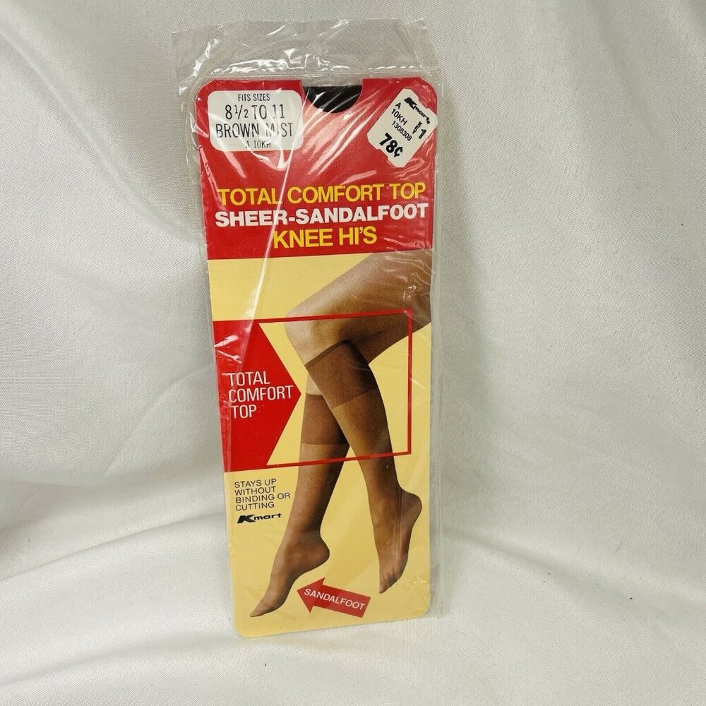 Total Comfort Sandal Foot Brown Mist Knee Hi High Pantyhose 8.5-11 Vintage